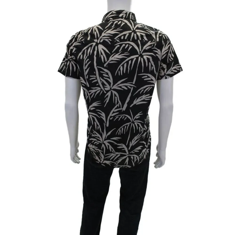 Banks Journal Mens Button Front Short Sleeve Grove Shirt Black Gray Size Small